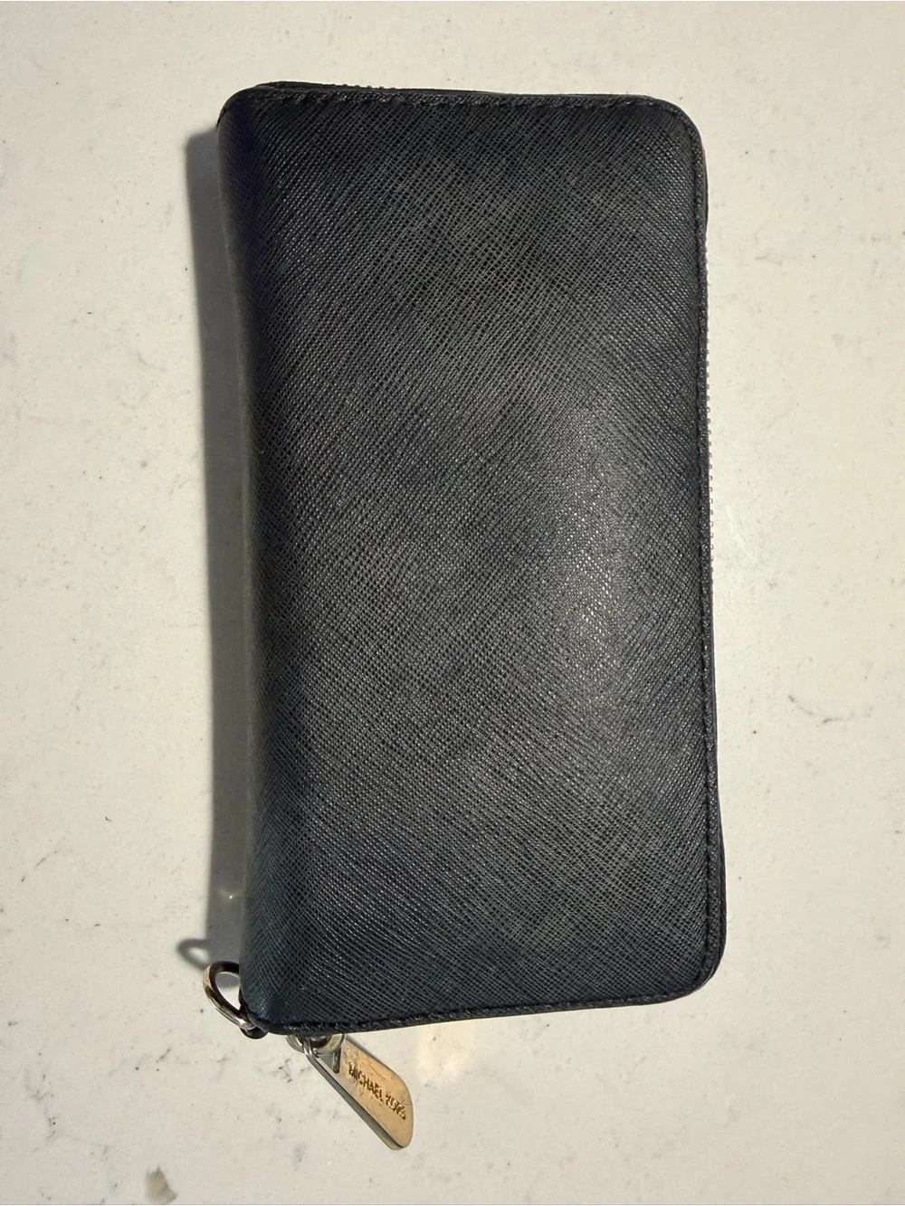 Michael Kors Black Saffiano Zip Wallet with Gold Logo